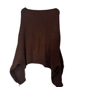 Free People Ribbed Knit Brown Sweater Women Large Oversized Pullover